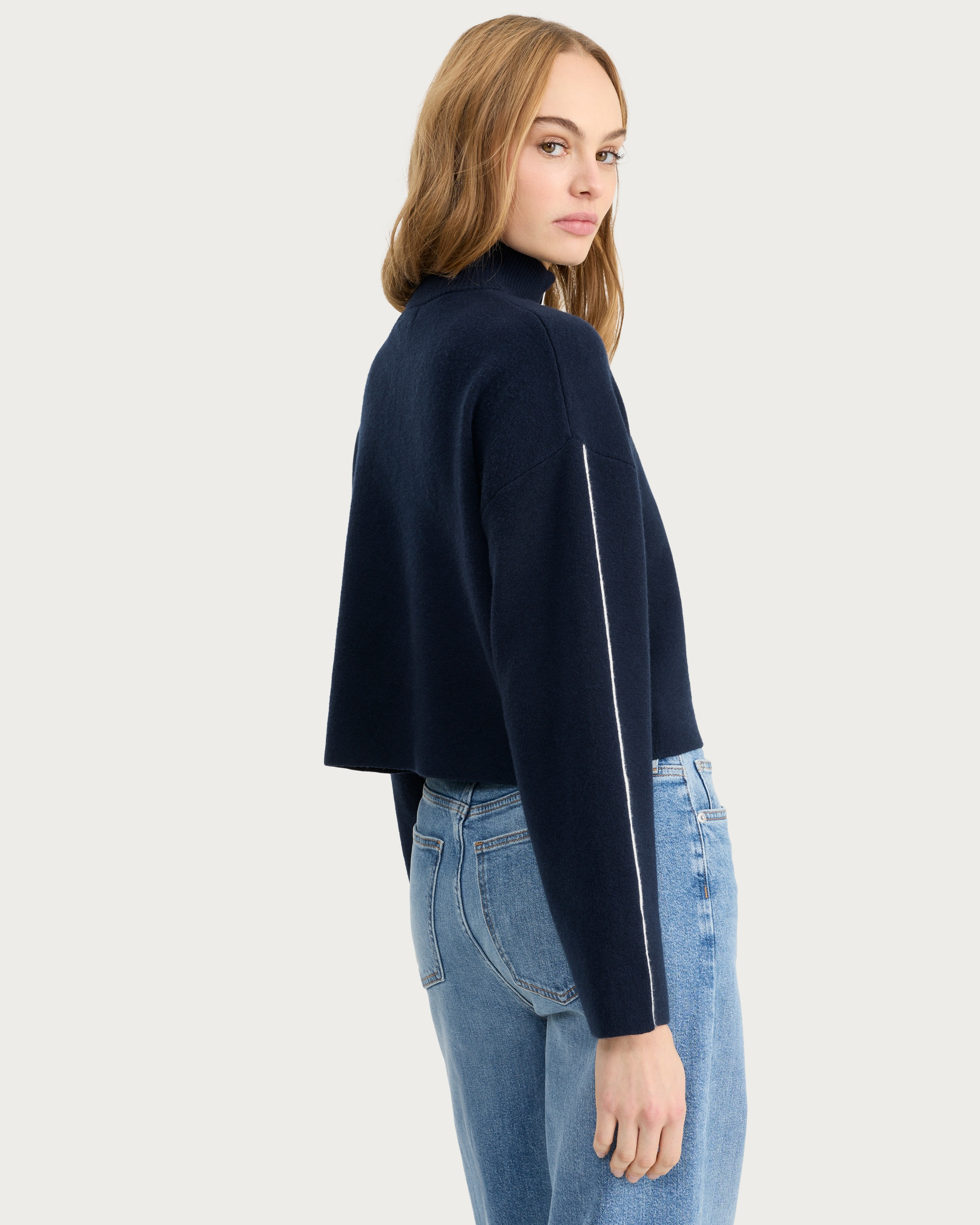 F&F Half Zip Cropped Jumper in Navy thumbnail 3