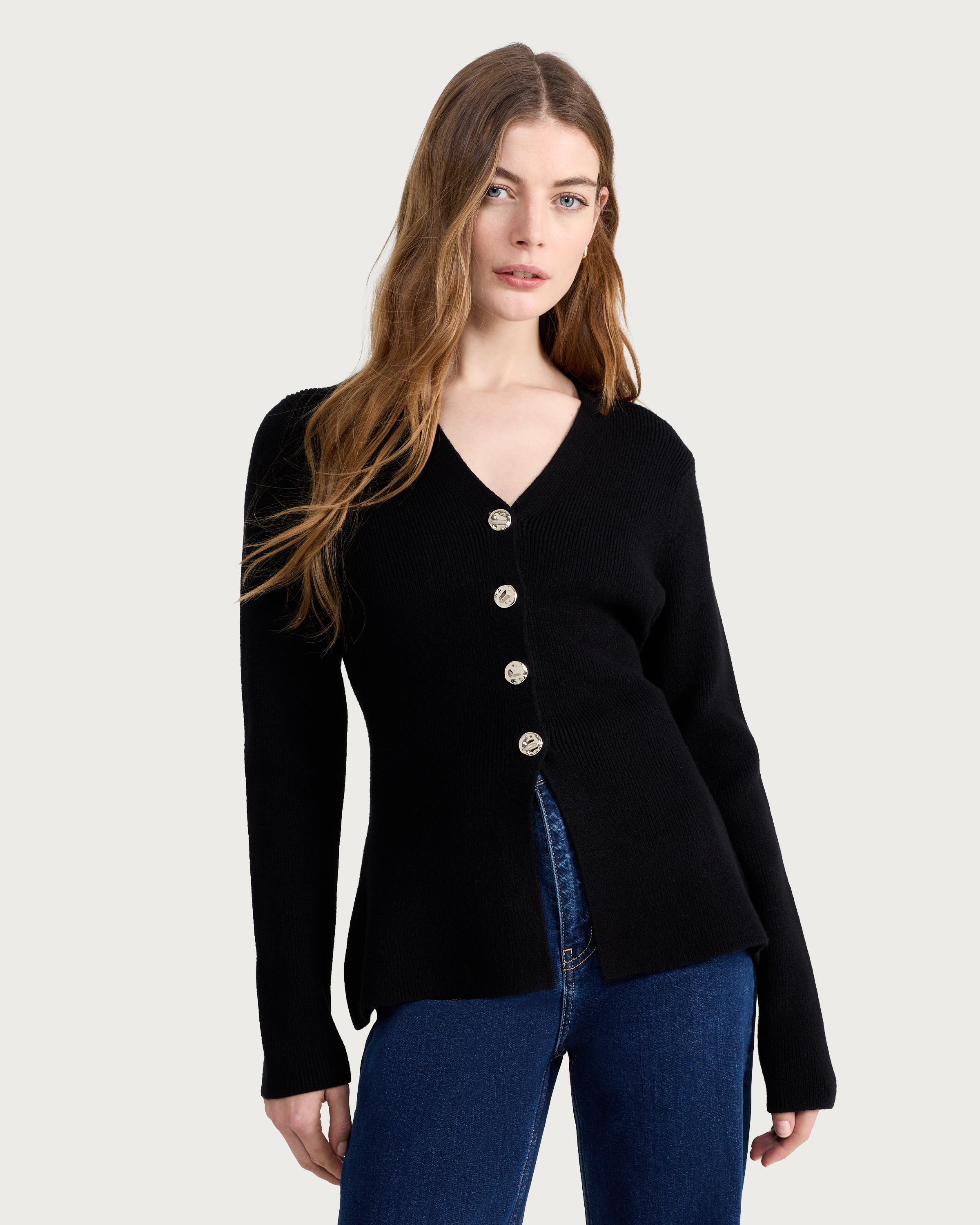 F&F Ribbed Button Up Cardigan in Black