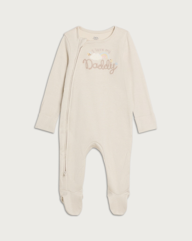 F&F Pure Cotton Rich I Love My Daddy Long Sleeved Sleepsuit in Stone