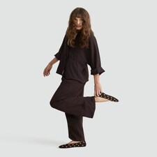 F&F Drawstring Waist Wide Sleeved Shirt in Brown thumbnail 2