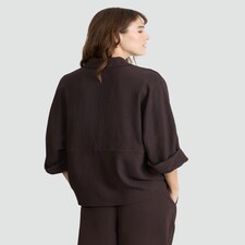 F&F Drawstring Waist Wide Sleeved Shirt in Brown thumbnail 3