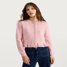 F&F Frilly Button Up Cardigan with Wool in Pink thumbnail 2