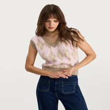 F&F Knitted V Neck Argyle Pattern Vest in Multi thumbnail 3