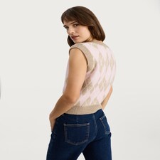 F&F Knitted V Neck Argyle Pattern Vest in Multi thumbnail 4