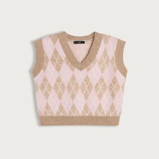 F&F Knitted V Neck Argyle Pattern Vest in Multi thumbnail 5
