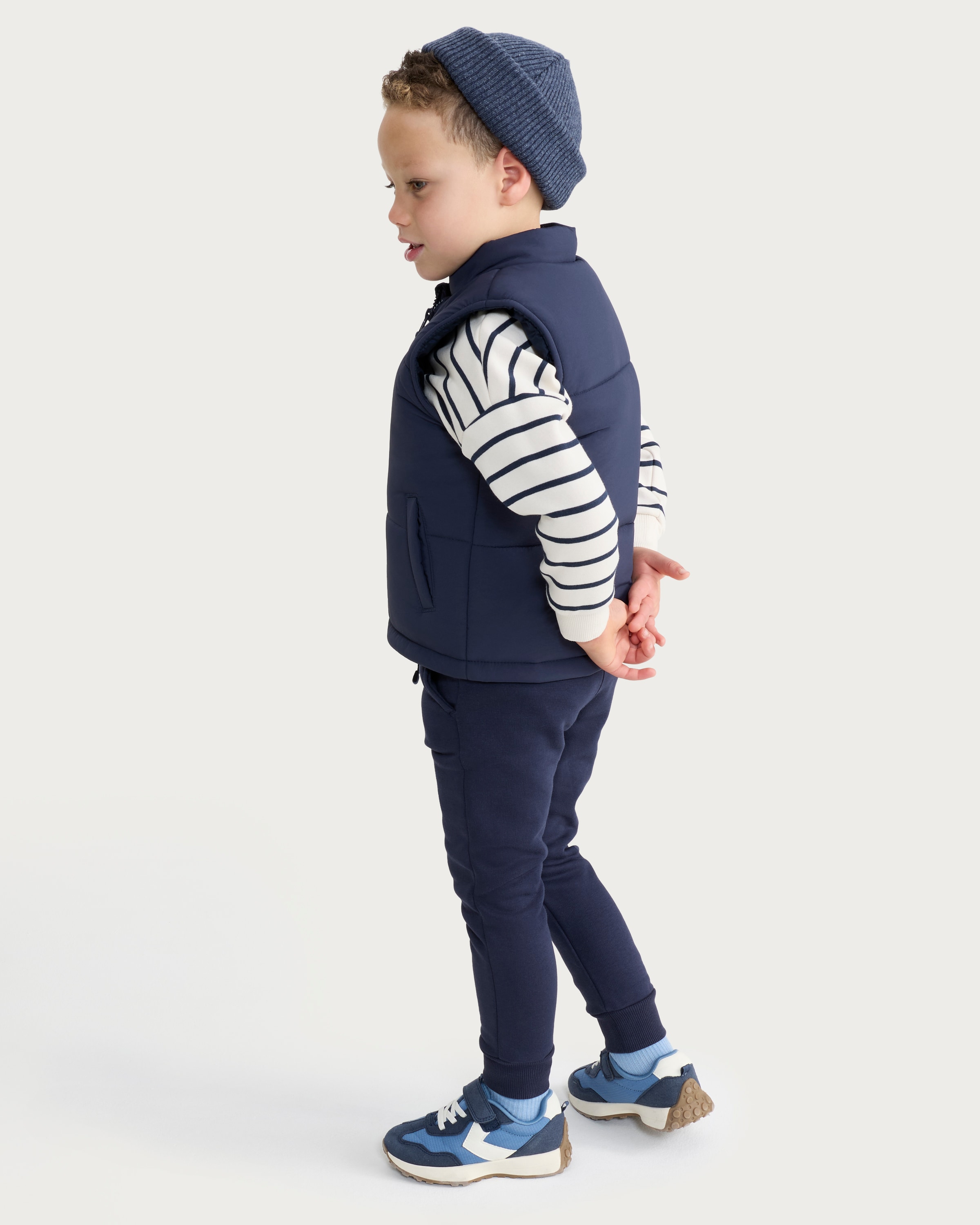 F&F Boys 3-Piece Padded Gilet, Sweatshirt and Joggers Set in Navy thumbnail 3