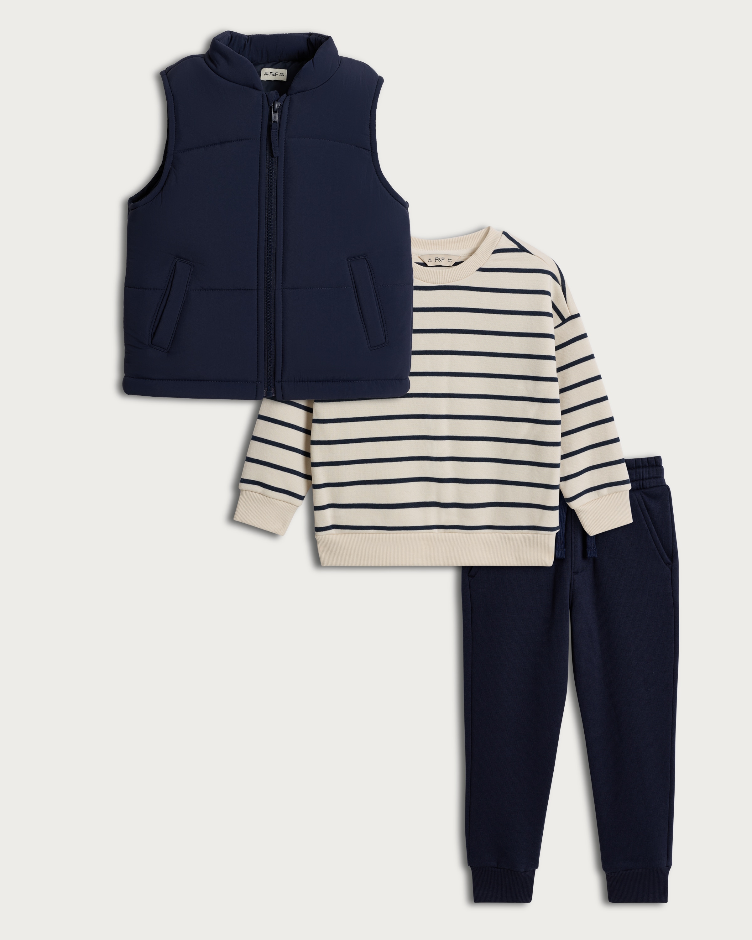 F&F Boys 3-Piece Padded Gilet, Sweatshirt and Joggers Set in Navy thumbnail 4