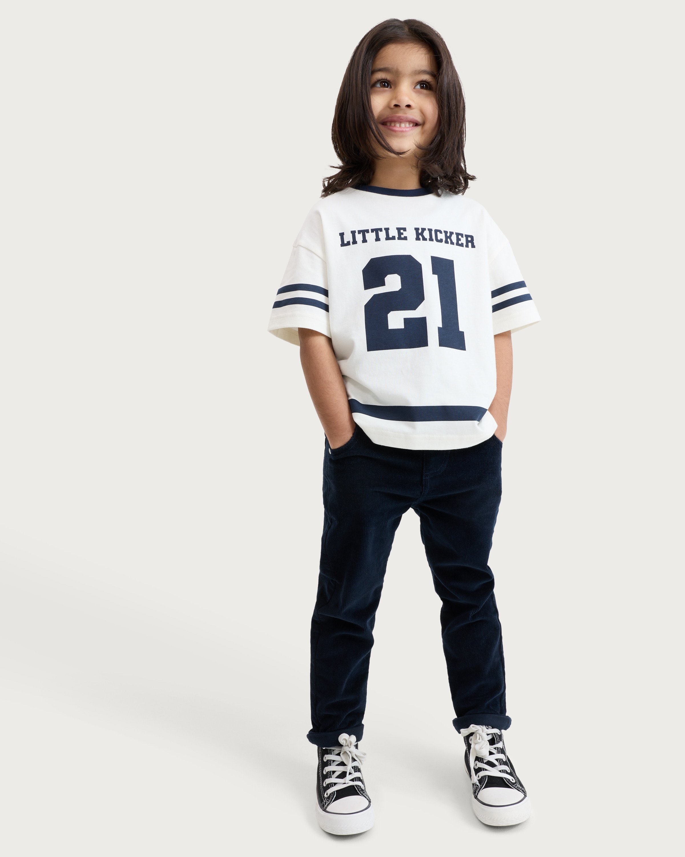 F&F Boys Pure Cotton Little Kicker Short Sleeved T-Shirt in Cream
