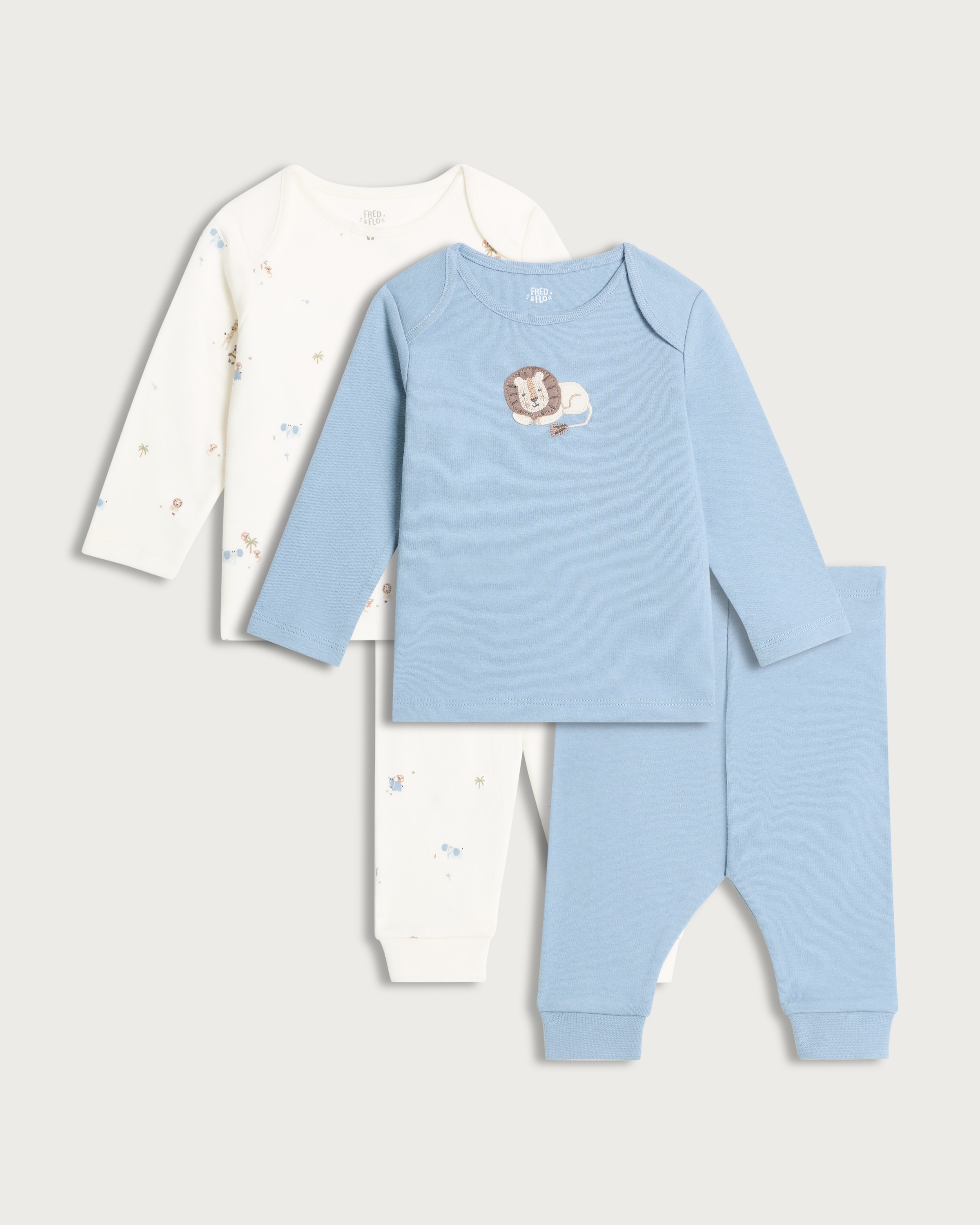 F&F Baby 2-Pack Pure Cotton Lion Pyjama Set in Blue