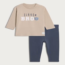 F&F Baby 2-Piece Pure Cotton Little Bro Top and Leggings Set in Stone