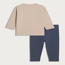 F&F Baby 2-Piece Pure Cotton Little Bro Top and Leggings Set in Stone thumbnail 2
