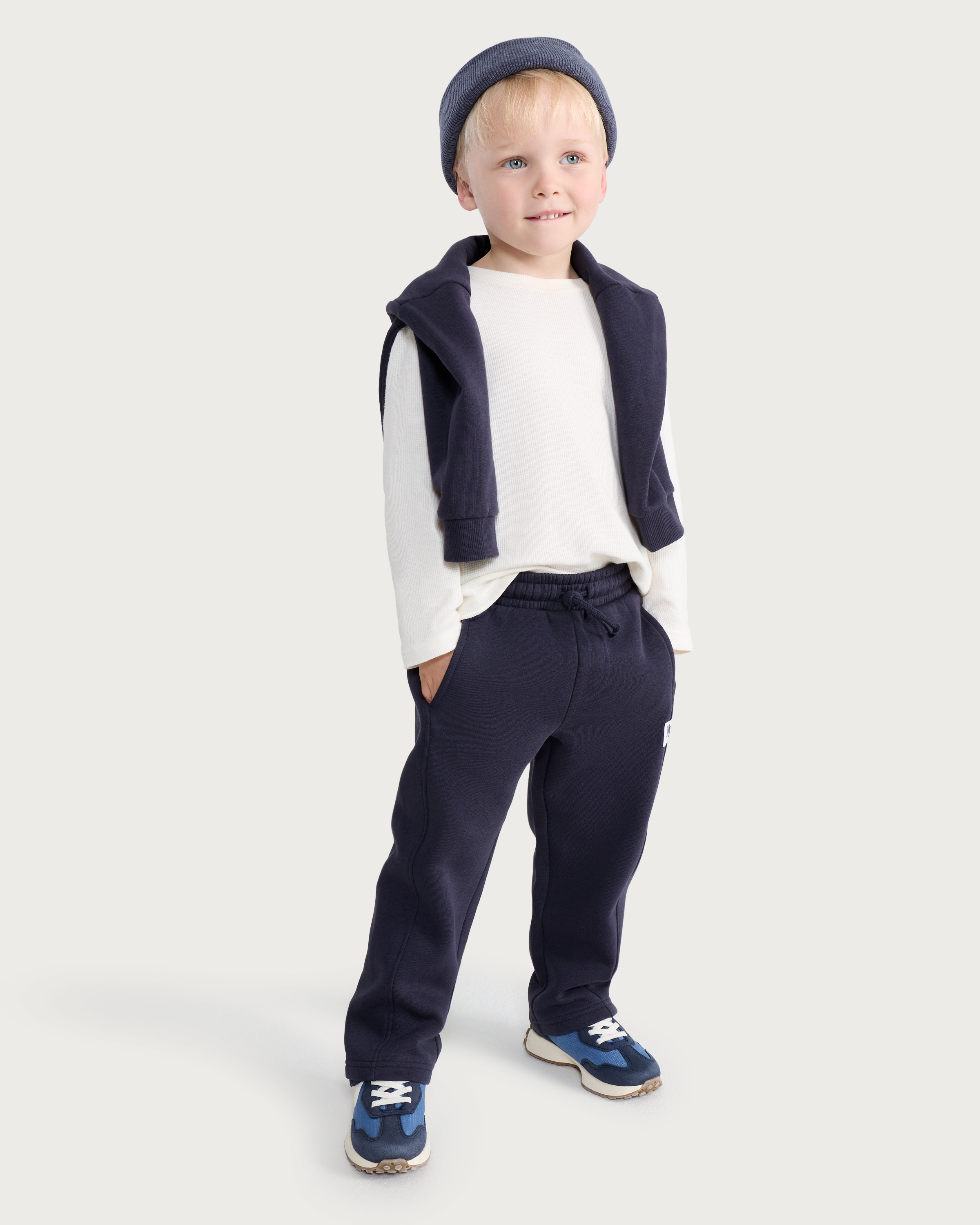 F&F Boys Cotton Rich NYC Patch Wide Leg Joggers in Navy