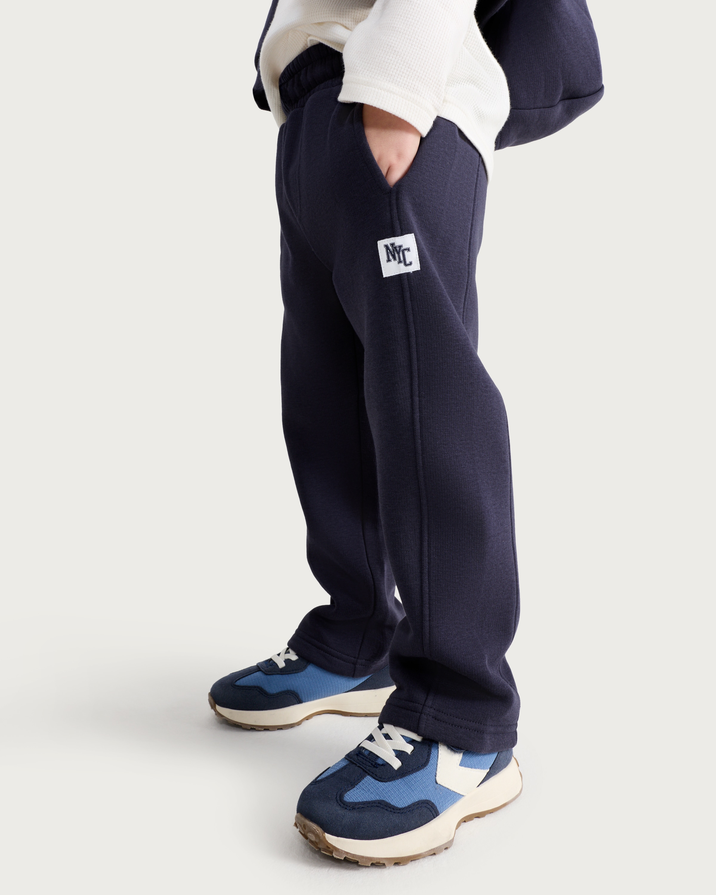 F&F Boys Cotton Rich NYC Patch Wide Leg Joggers in Navy thumbnail 2