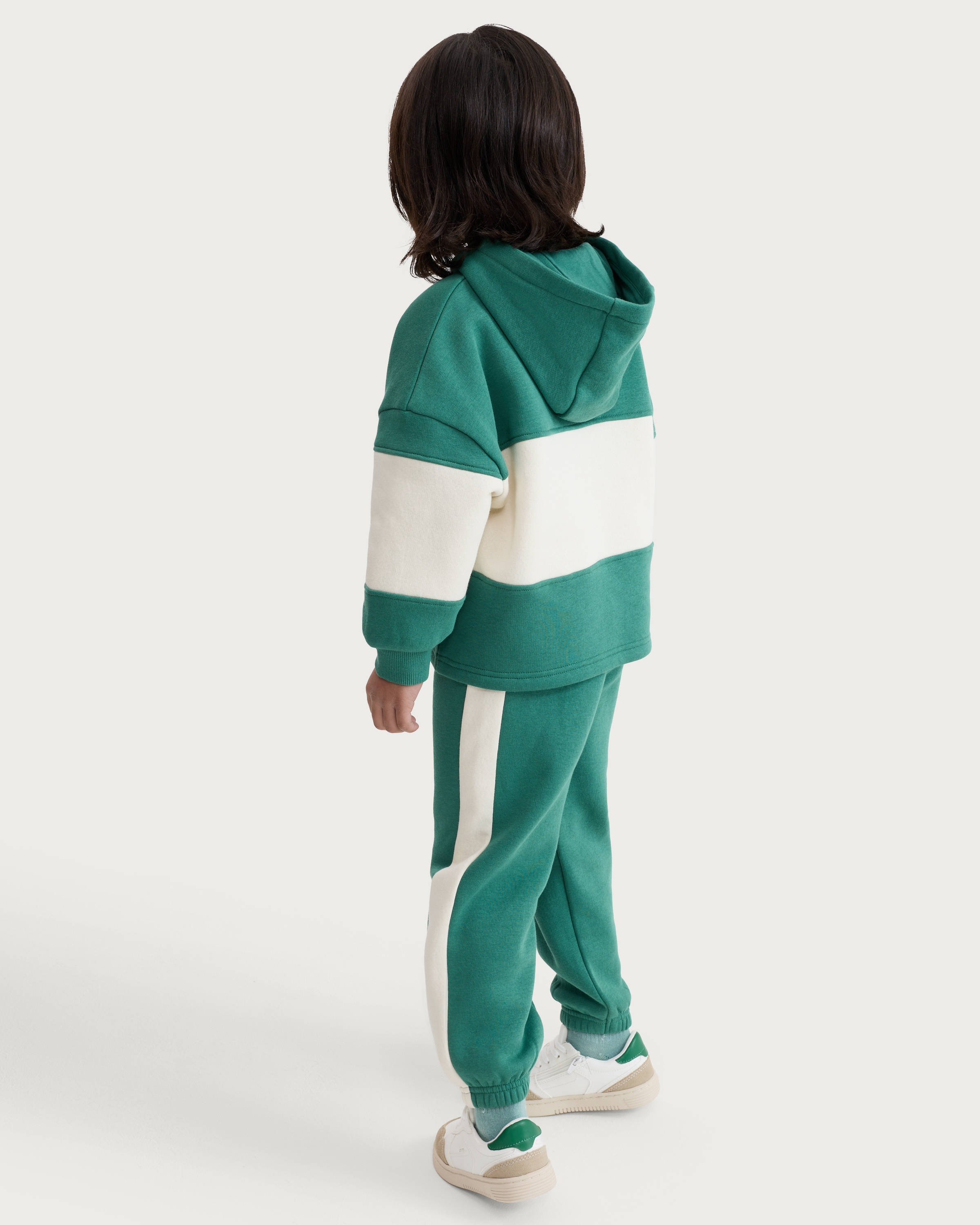 F&F Boys 2-Piece Cotton Rich Colour Block Slogan Hoodie and Joggers Set in Green thumbnail 3