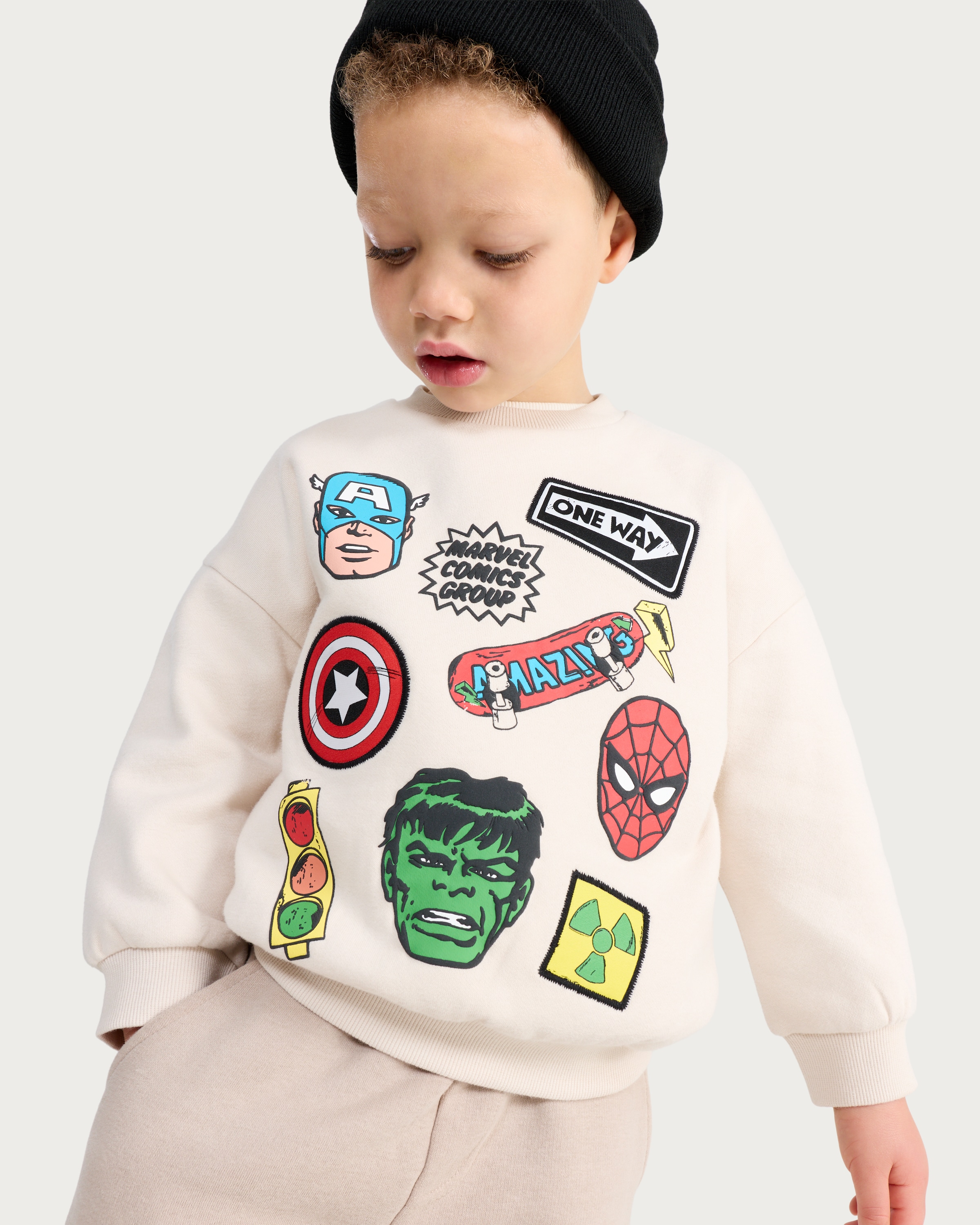 Marvel Comics Graphic Cotton Rich Sweatshirt in Cream