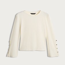F&F Ribbed Long Sleeved Button Accent Top in Cream thumbnail 4