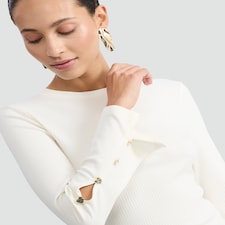 F&F Ribbed Long Sleeved Button Accent Top in Cream