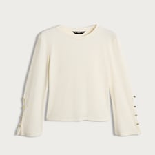 F&F Ribbed Long Sleeved Button Accent Top in Cream thumbnail 4