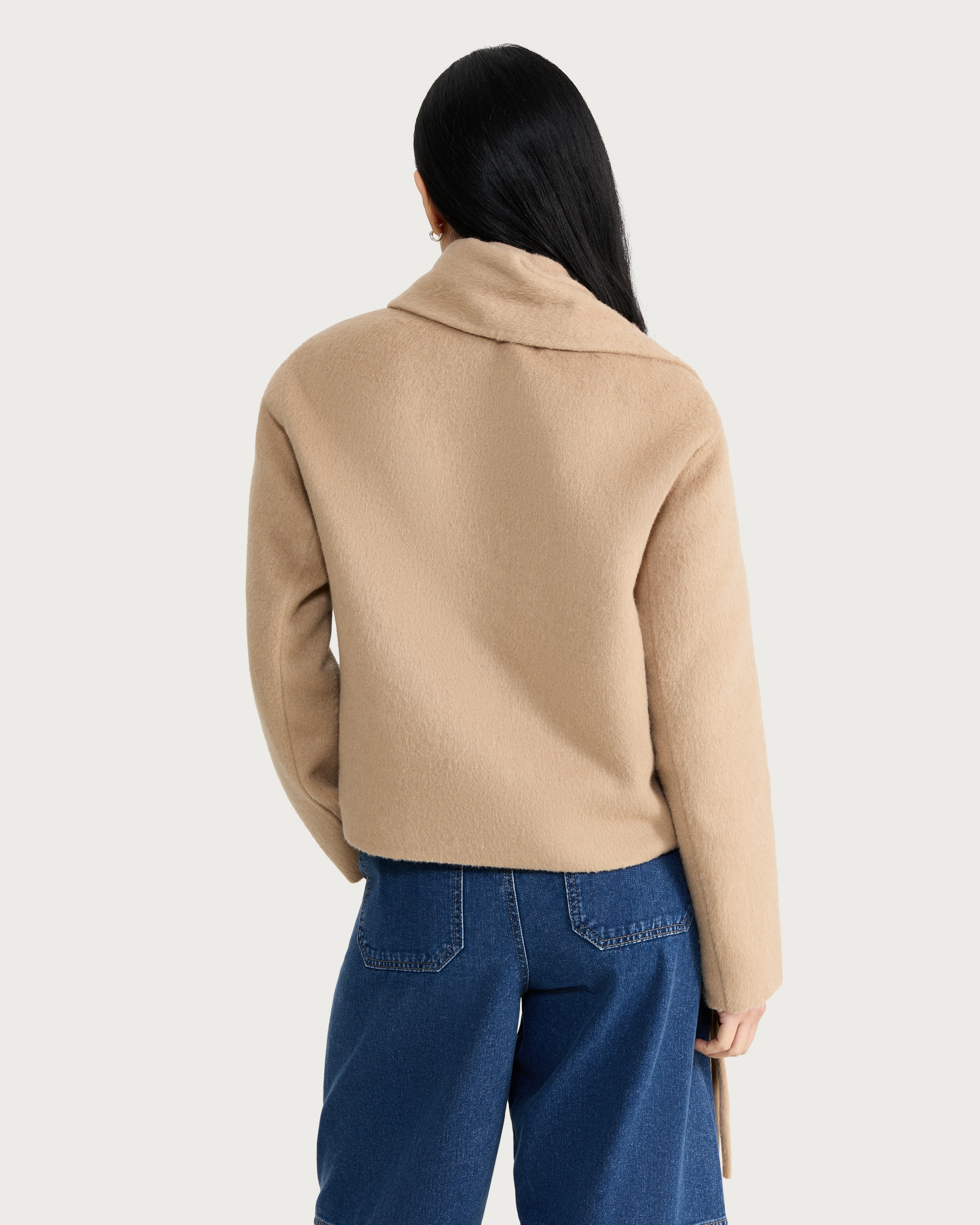 The F&F Edit Fringed Scarf Coat with Wool in Med Nude thumbnail 3