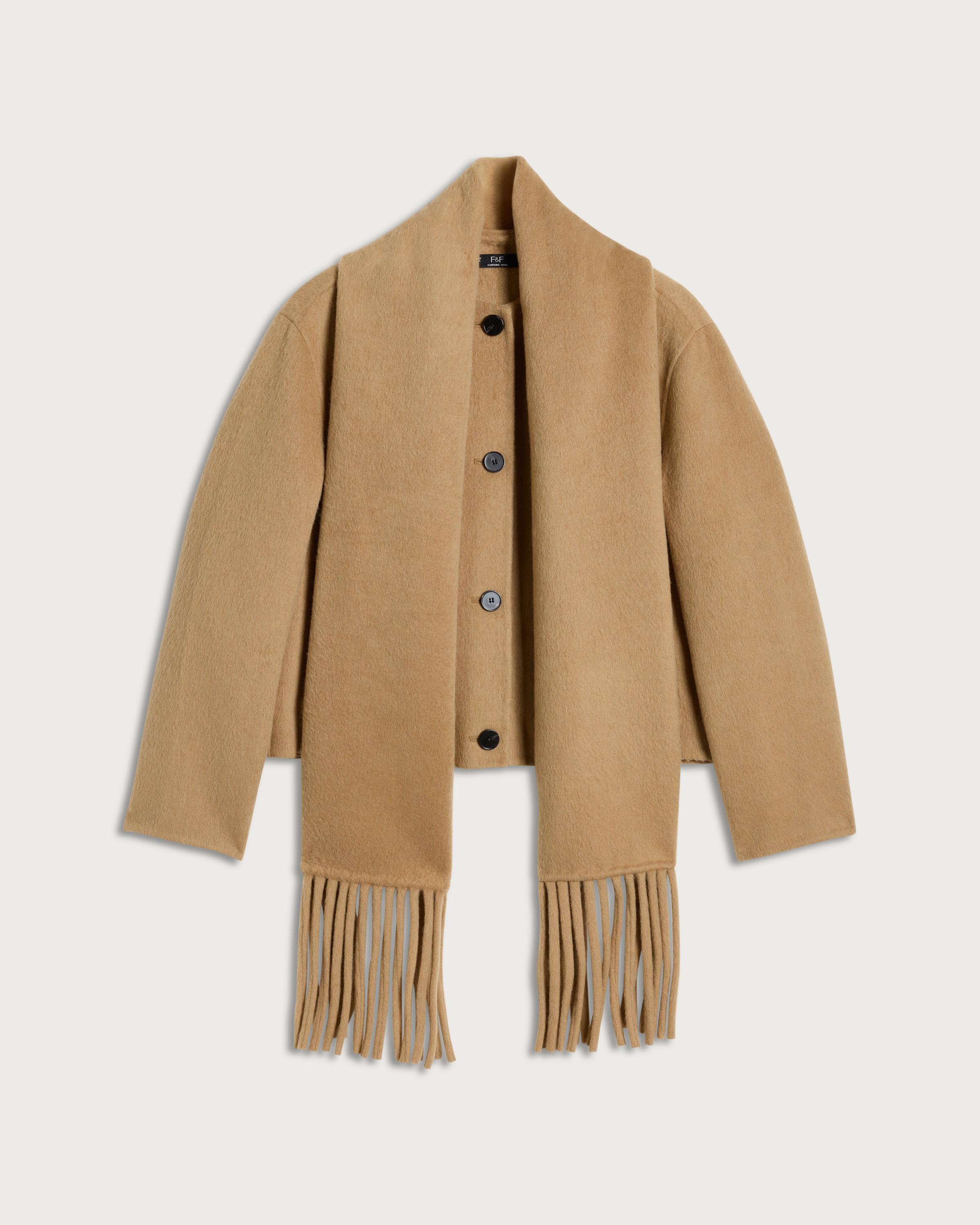 The F&F Edit Fringed Scarf Coat with Wool in Med Nude thumbnail 4