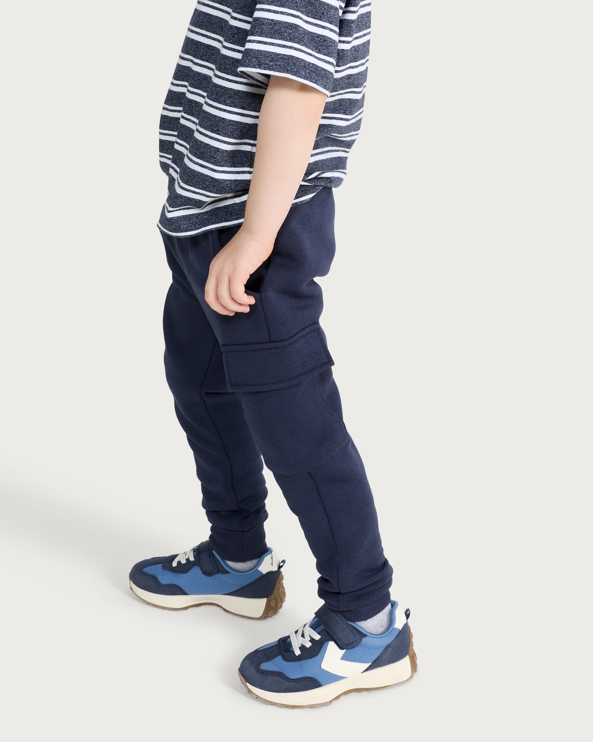 F&F Boys Cotton Rich Cuffed Cargo Joggers in Navy thumbnail 2