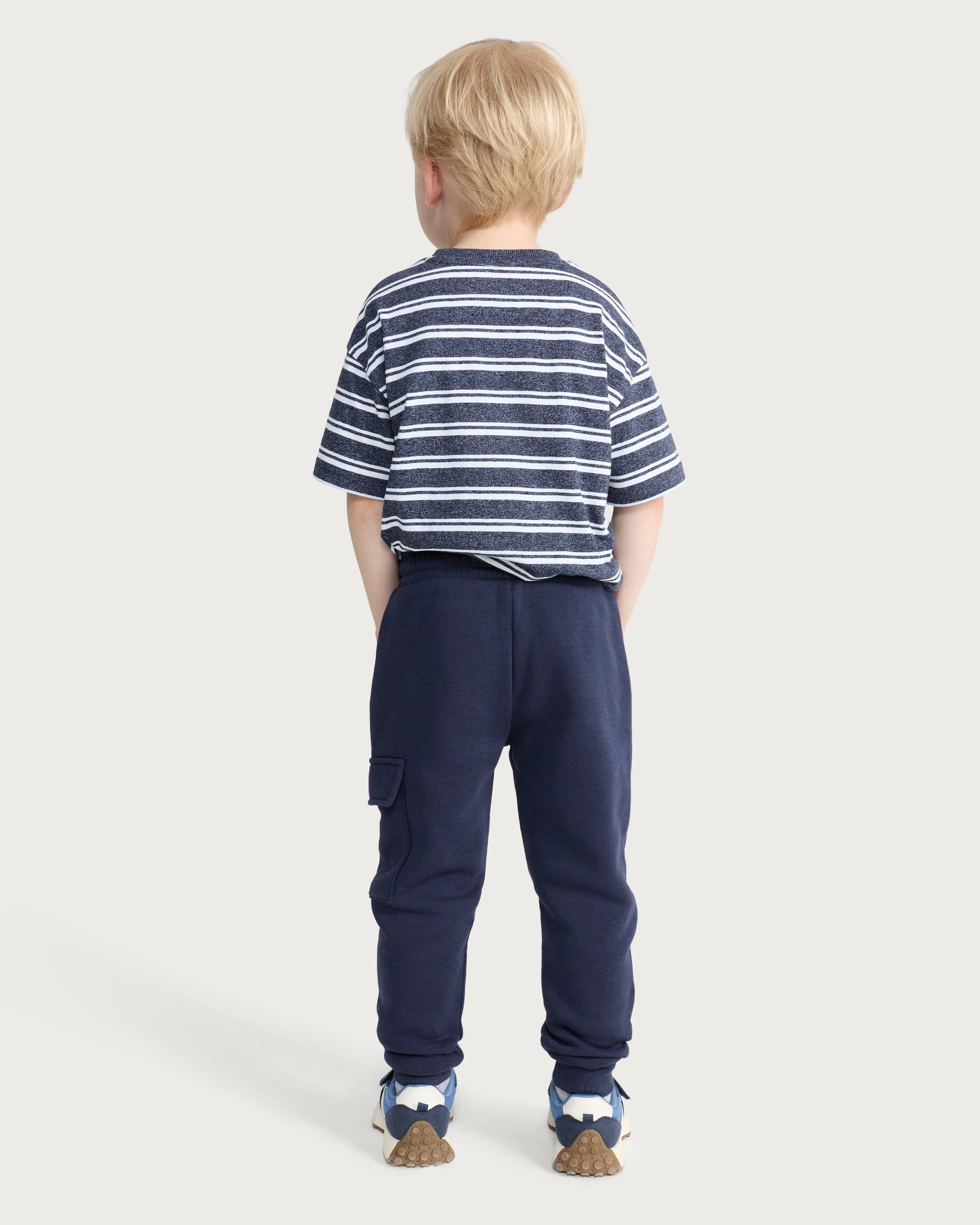 F&F Boys Cotton Rich Cuffed Cargo Joggers in Navy thumbnail 3