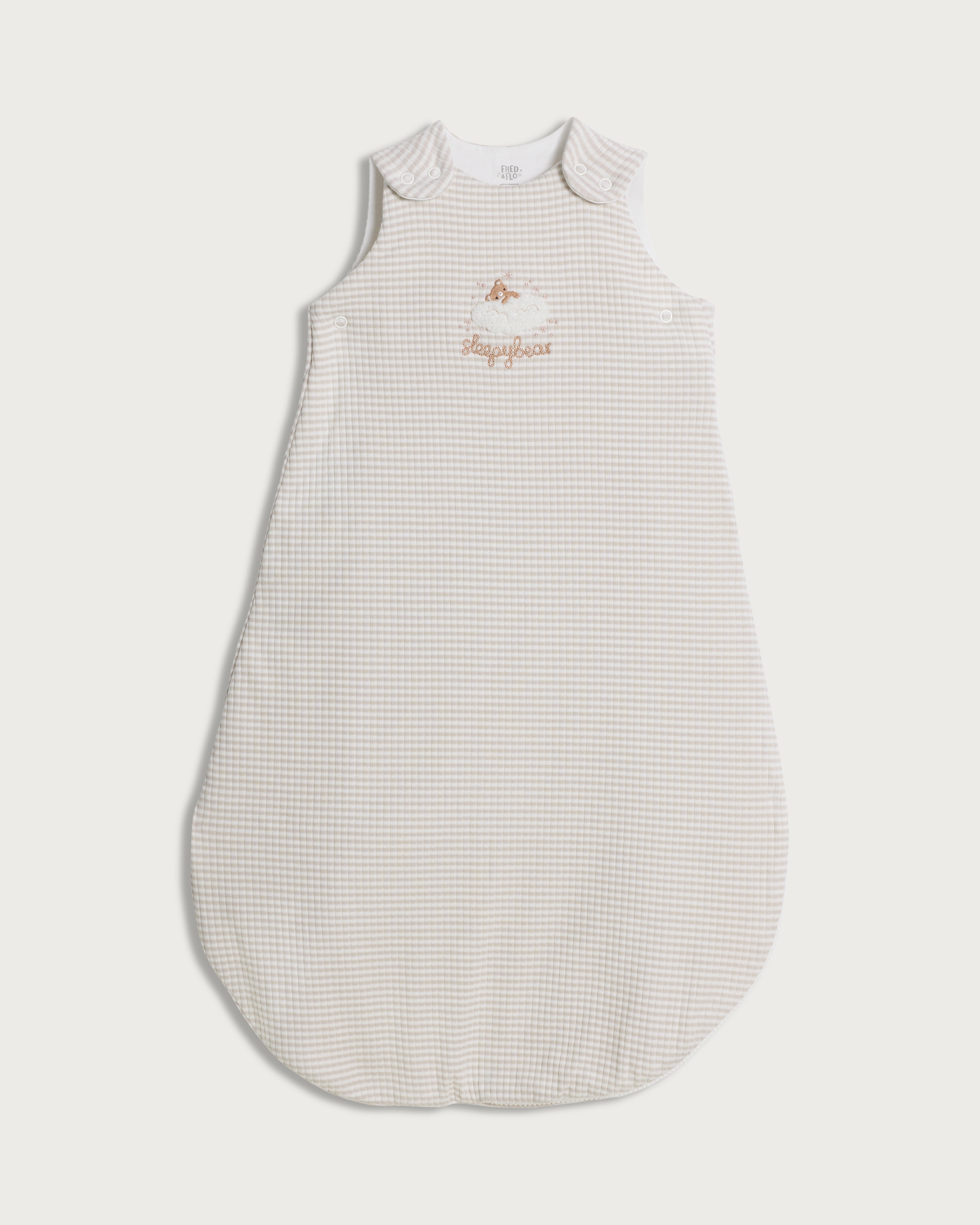 F&F Baby Cotton Rich Textured Stripe Sleepy Bear 2.5 Tog Sleeping Bag in Stone