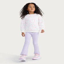F&F Girls 2-Piece Cotton Rich Printed Sweatshirt and Leggings Set in Lilac thumbnail 2