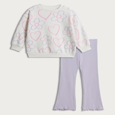 F&F Girls 2-Piece Cotton Rich Printed Sweatshirt and Leggings Set in Lilac thumbnail 4