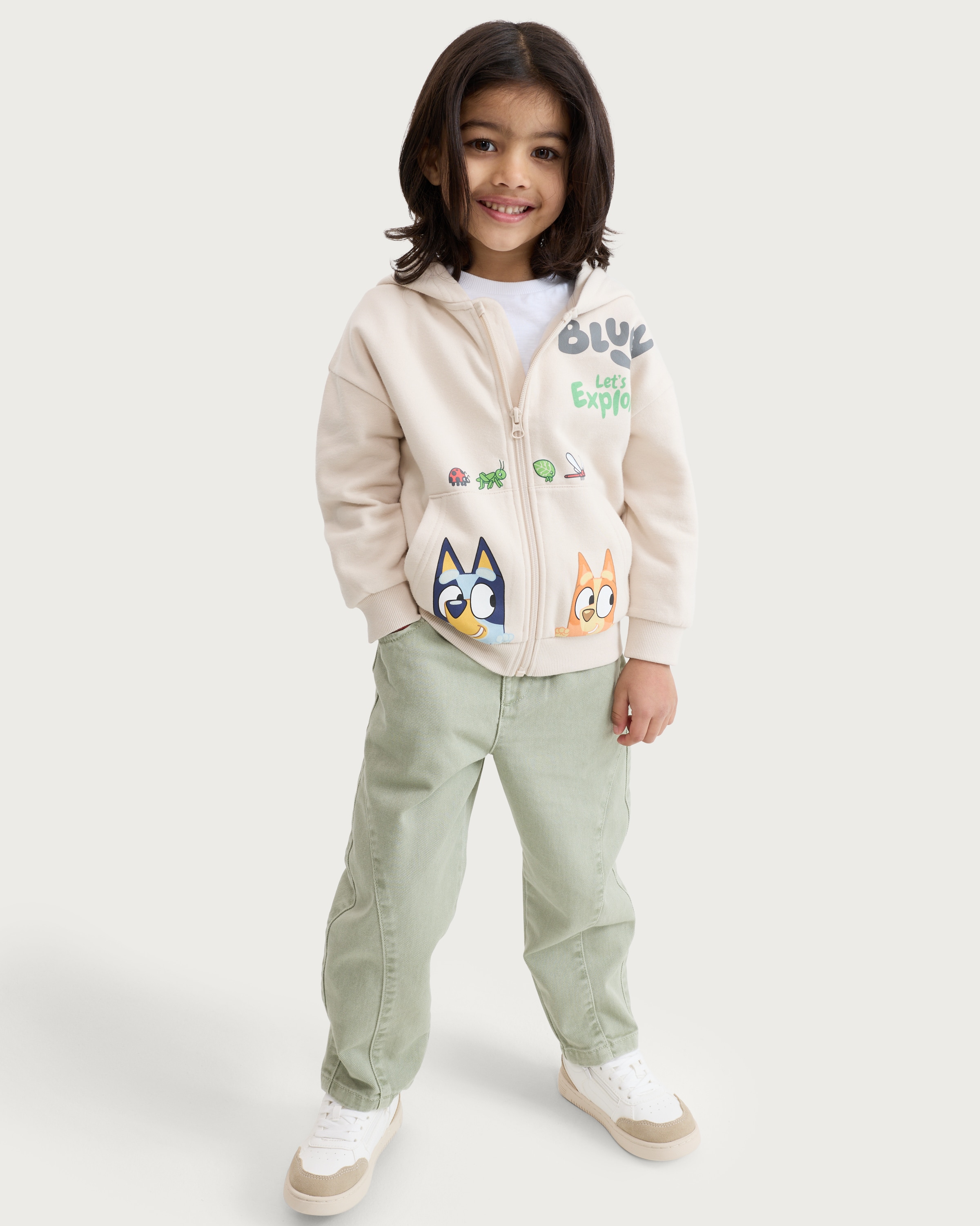 Bluey Cotton Rich Let's Explore Zip Up Oversized Fit Hoodie in Cream thumbnail 2