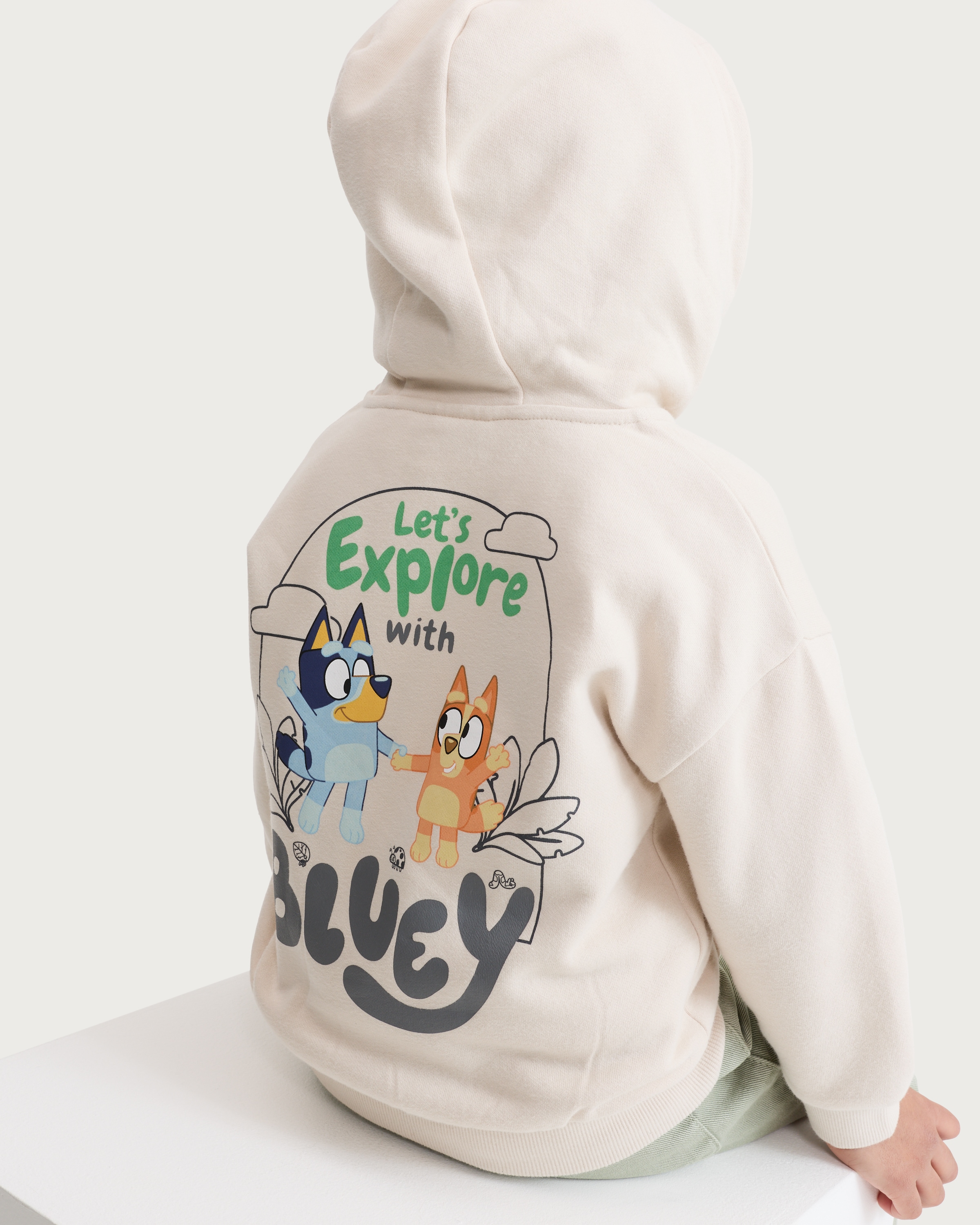Bluey Cotton Rich Let's Explore Zip Up Oversized Fit Hoodie in Cream thumbnail 3