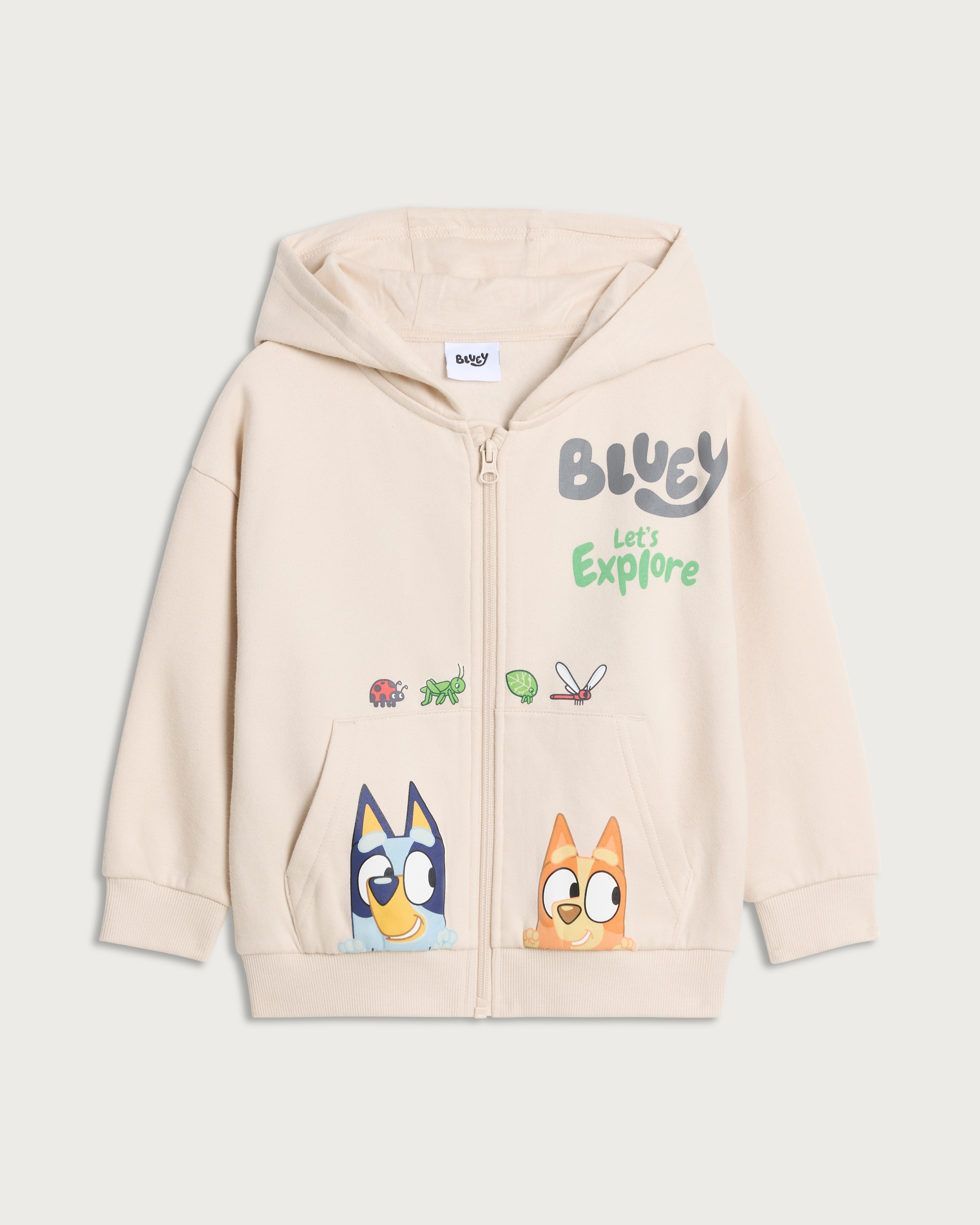 Bluey Cotton Rich Let's Explore Zip Up Oversized Fit Hoodie in Cream thumbnail 4