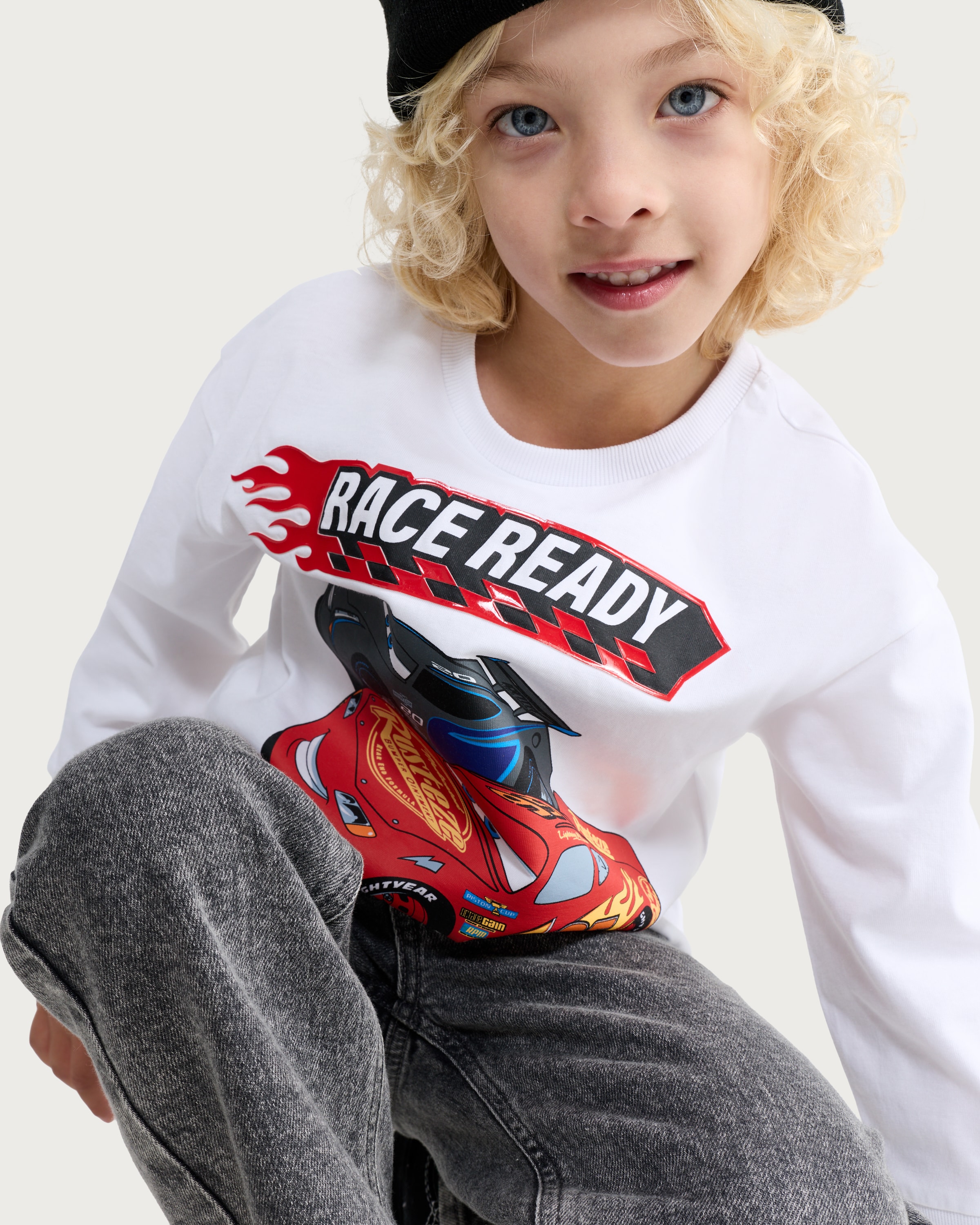 Disney Cars Pure Cotton Race Ready Long Sleeved Top in White