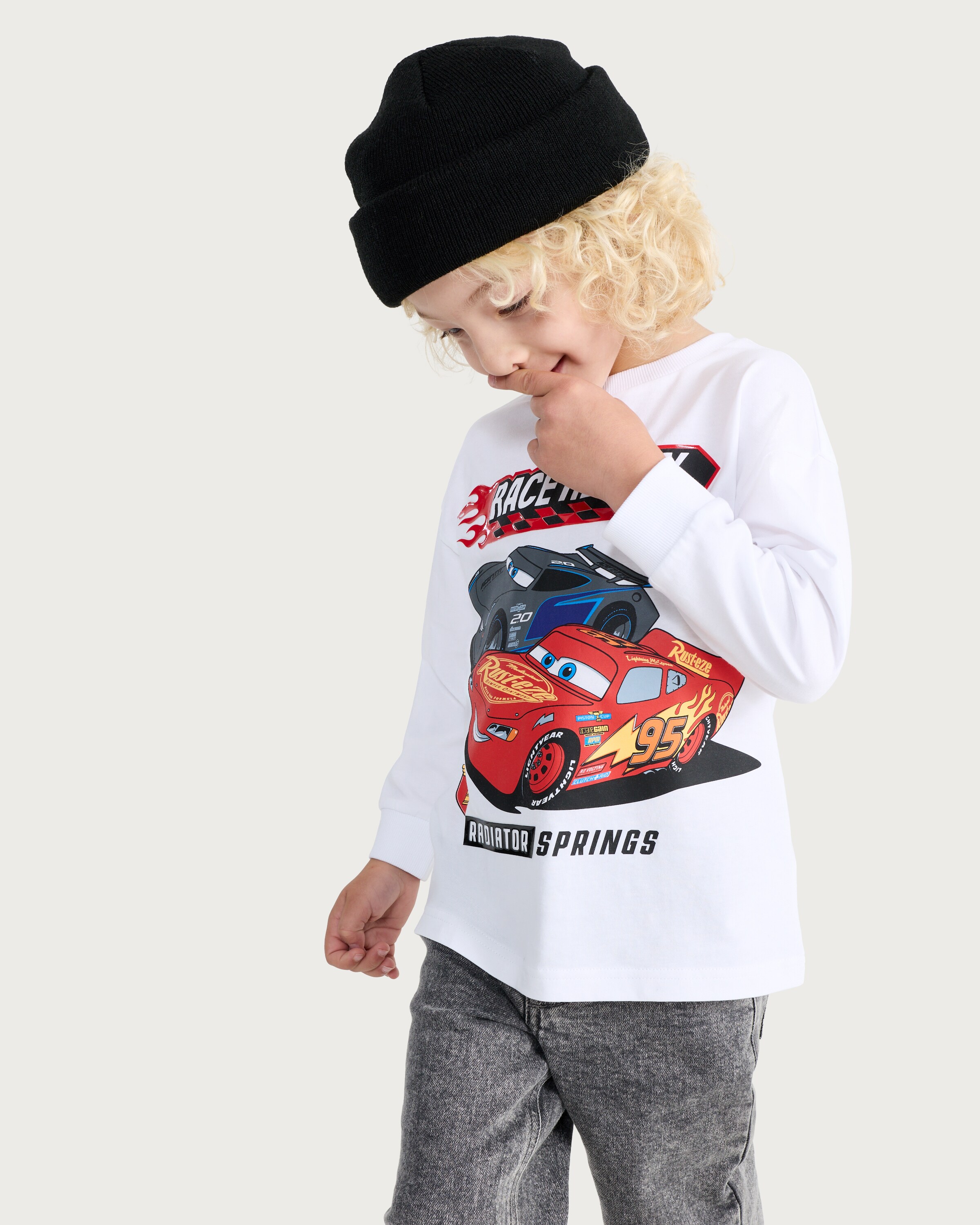Disney Cars Pure Cotton Race Ready Long Sleeved Top in White thumbnail 2
