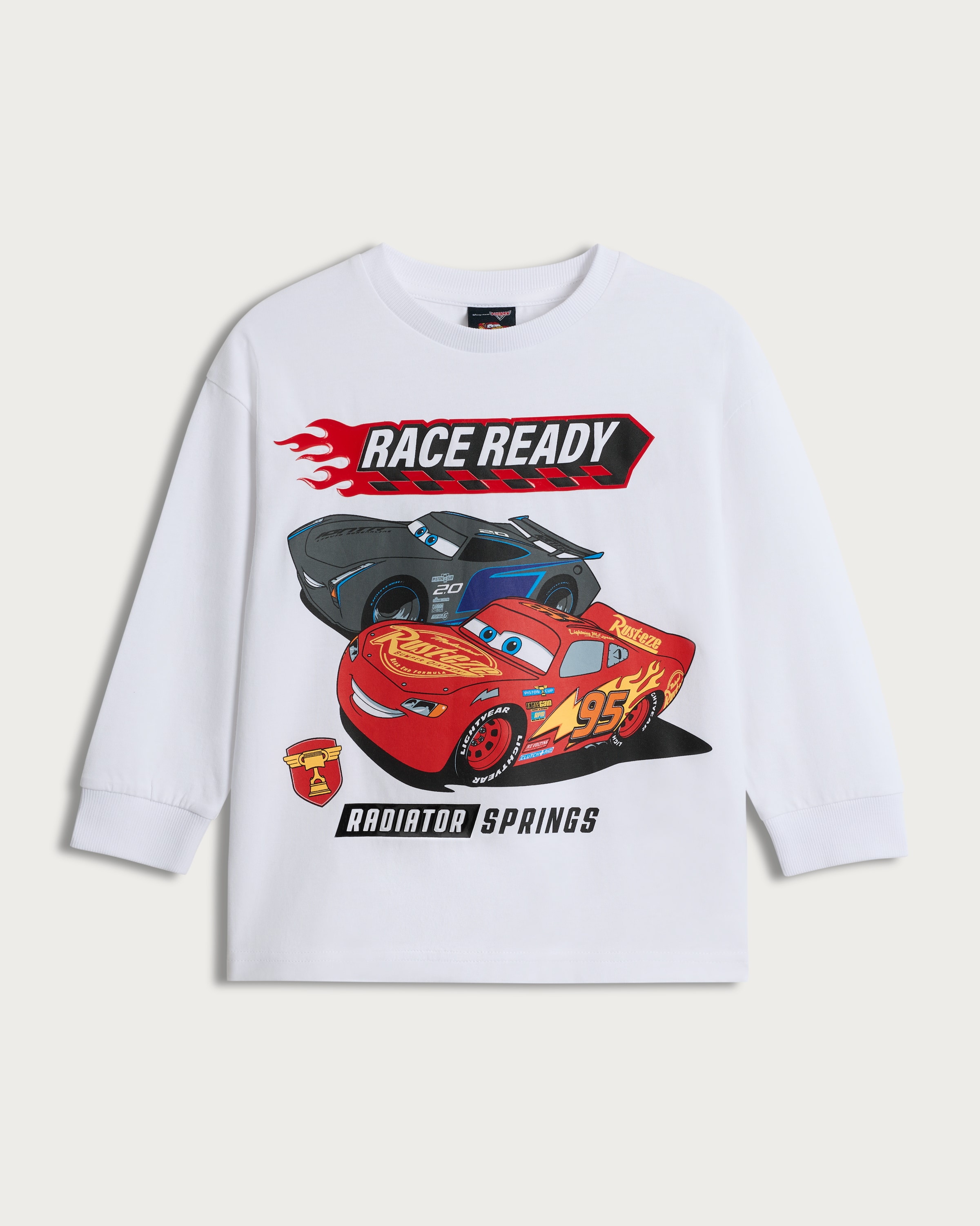 Disney Cars Pure Cotton Race Ready Long Sleeved Top in White thumbnail 4