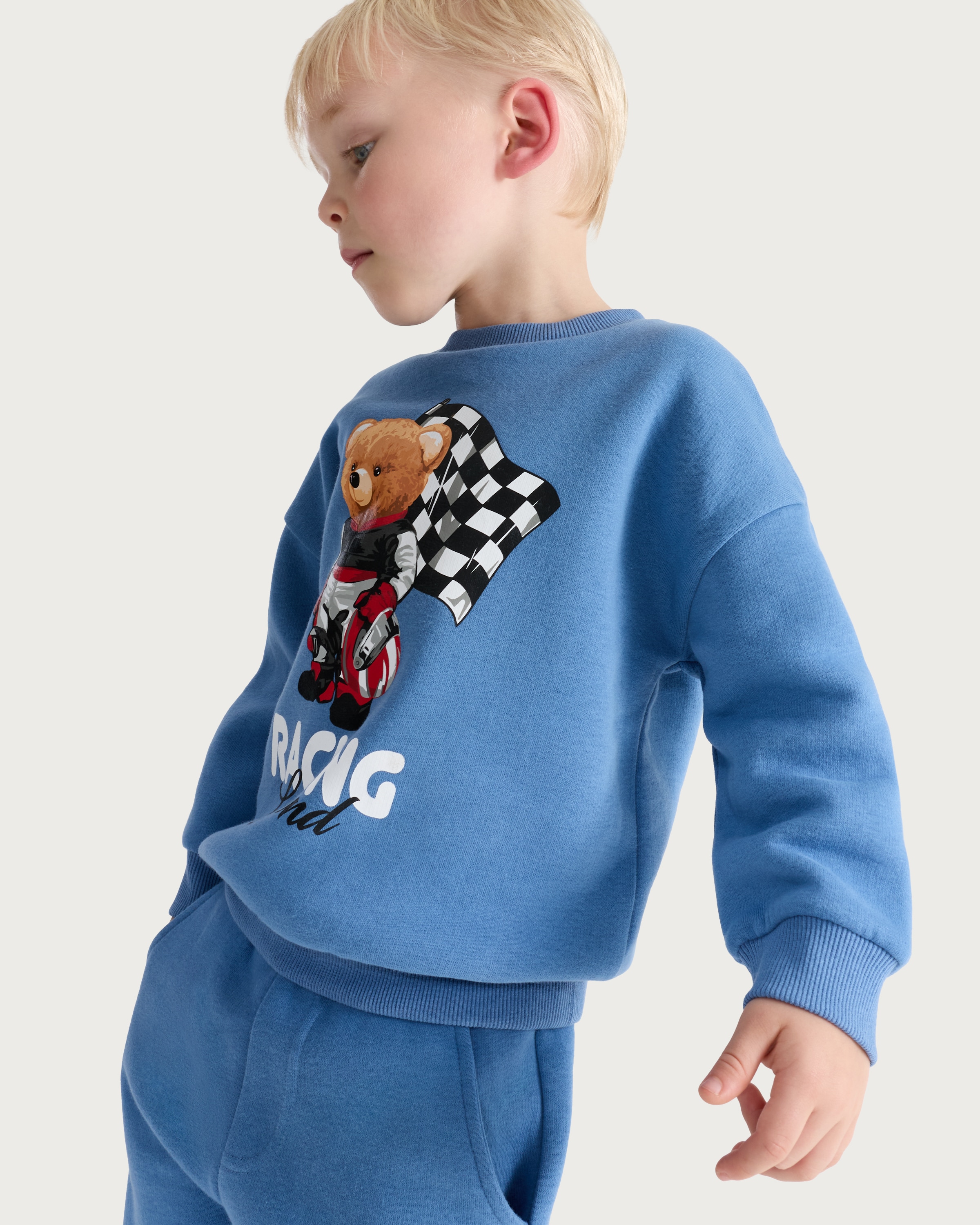 F&F Boys Cotton Rich Racing Legend Sweatshirt and Joggers Set in Blue