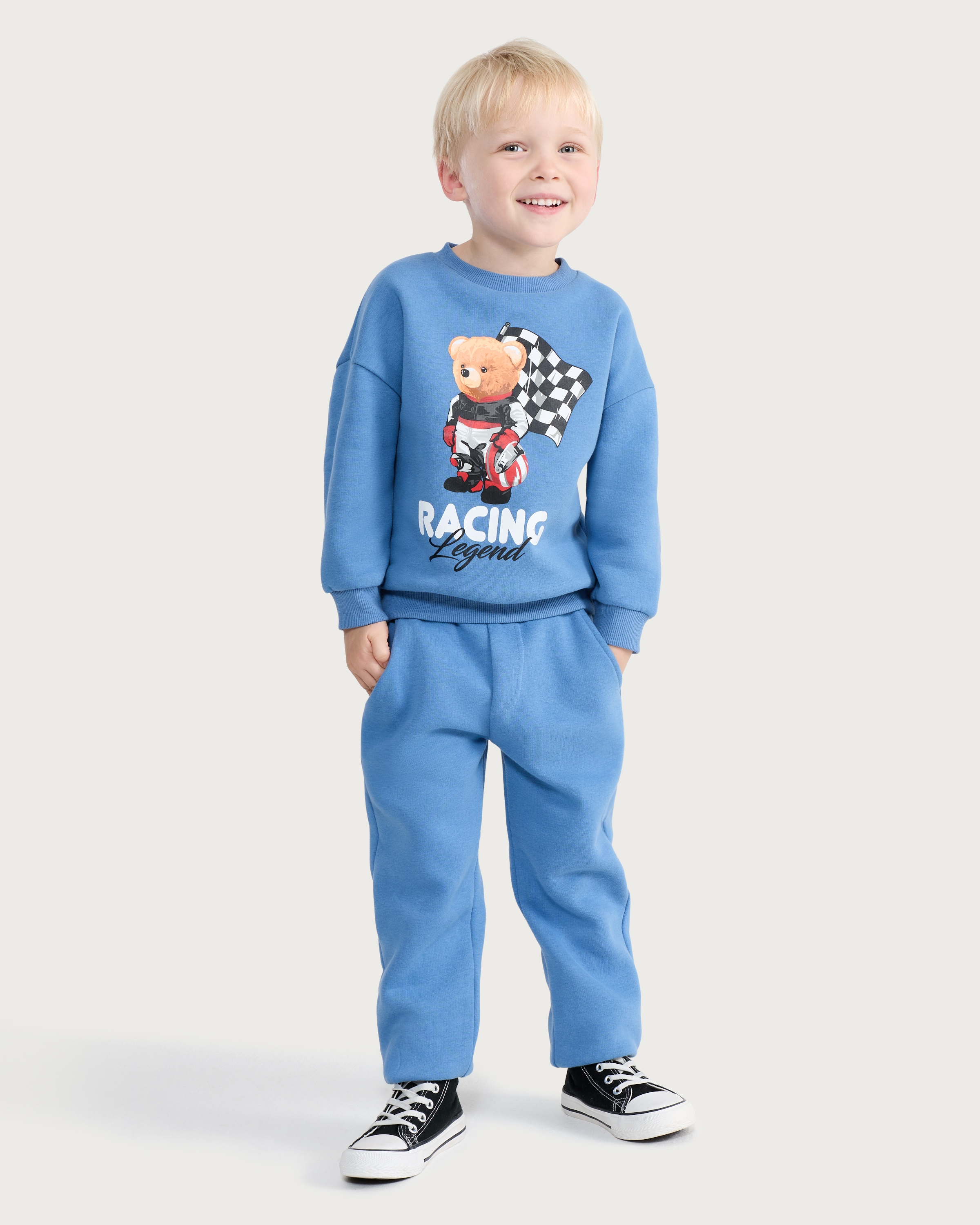F&F Boys Cotton Rich Racing Legend Sweatshirt and Joggers Set in Blue thumbnail 2