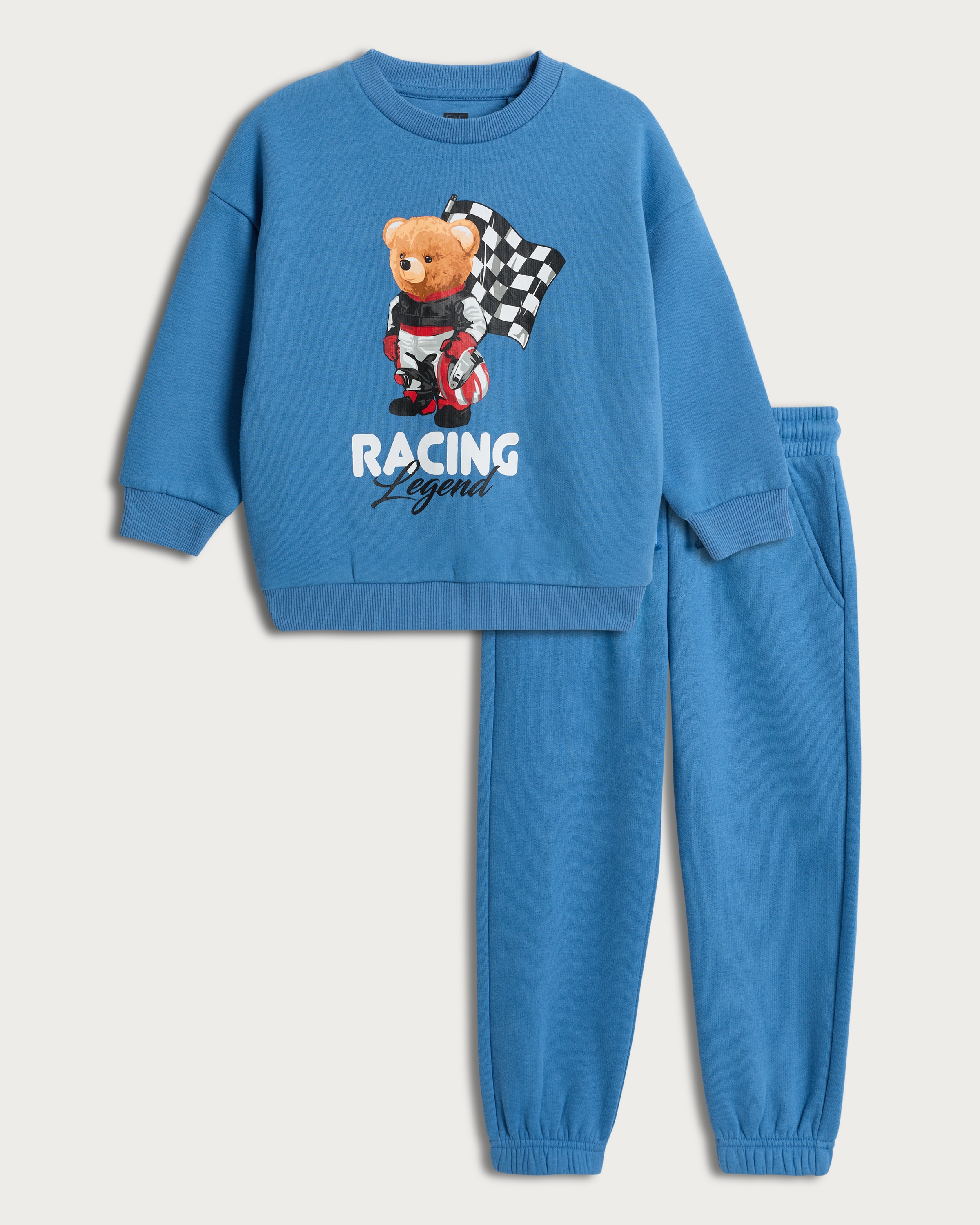 F&F Boys Cotton Rich Racing Legend Sweatshirt and Joggers Set in Blue thumbnail 4