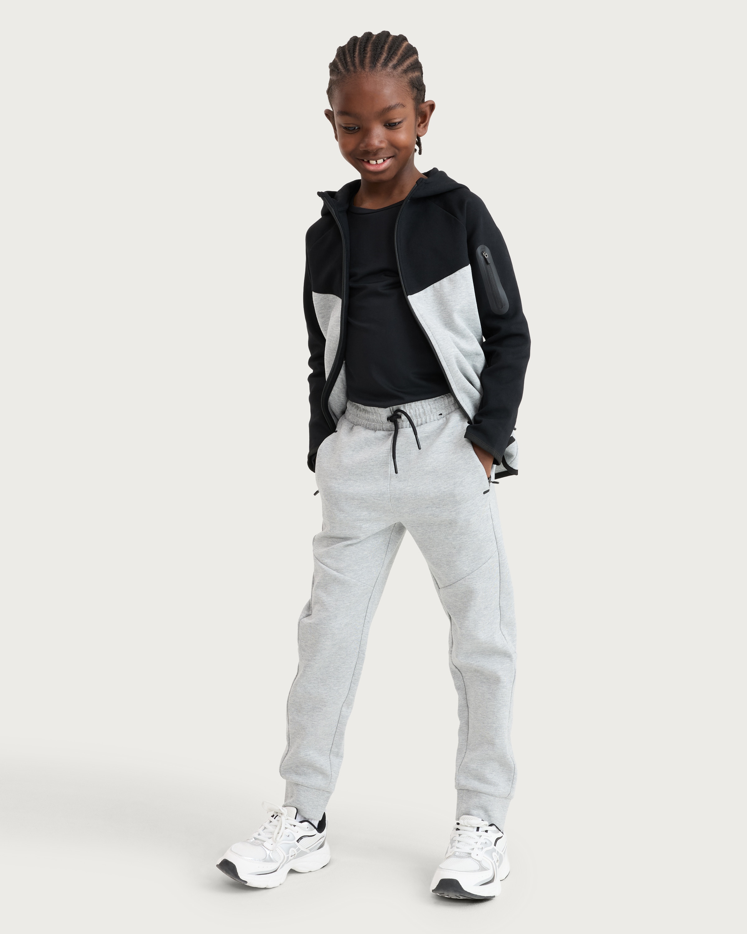 F&F Active Boys TECHSPORT Cotton Rich Panelled Cuffed Joggers in Grey Marl