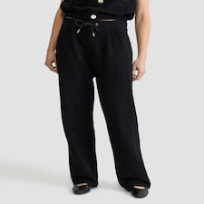 F&F Boucle Wide Leg Drawstring Trousers in Black