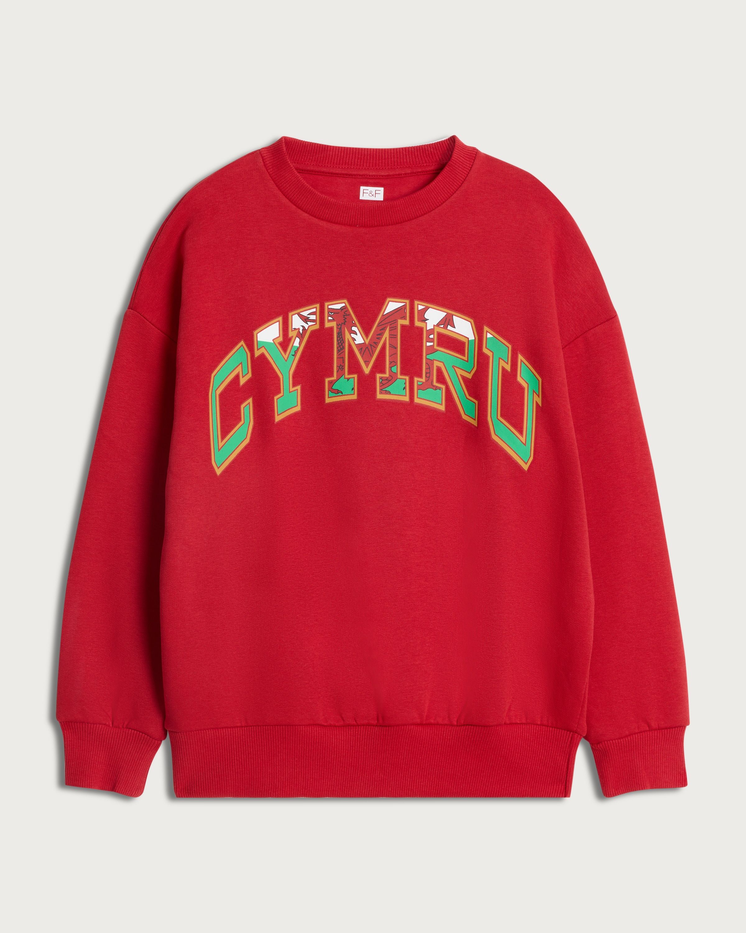 F&F Boys Cotton Rich Cymru Print Oversized Fit Sweatshirt in Red thumbnail 4