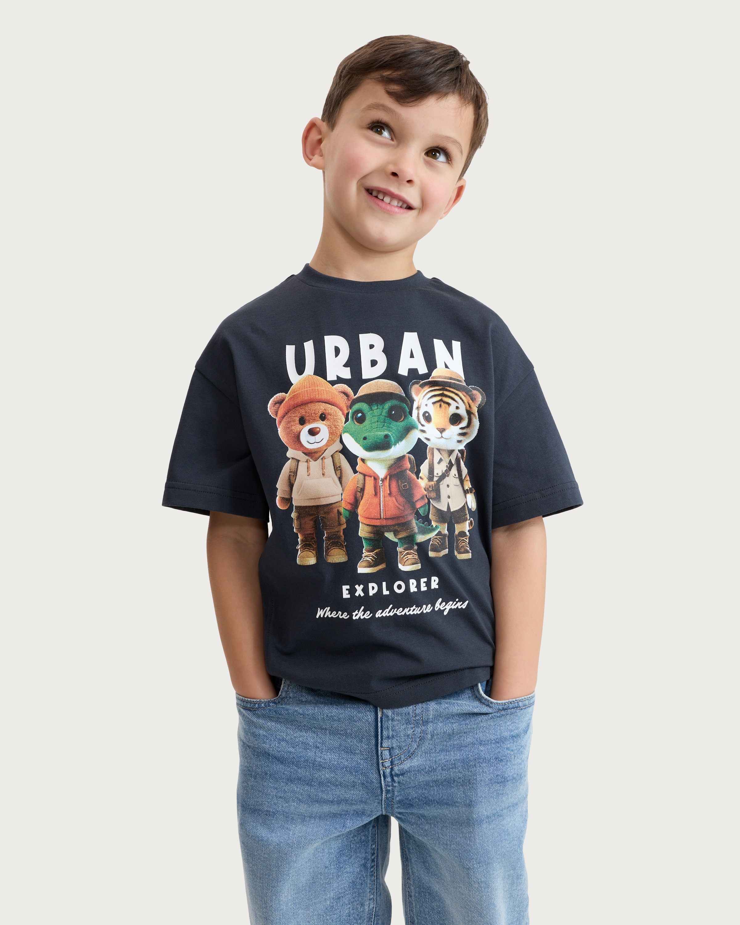 F&F Boys Pure Cotton Urban Explorer Animal Short Sleeved T-Shirt in Grey thumbnail 2