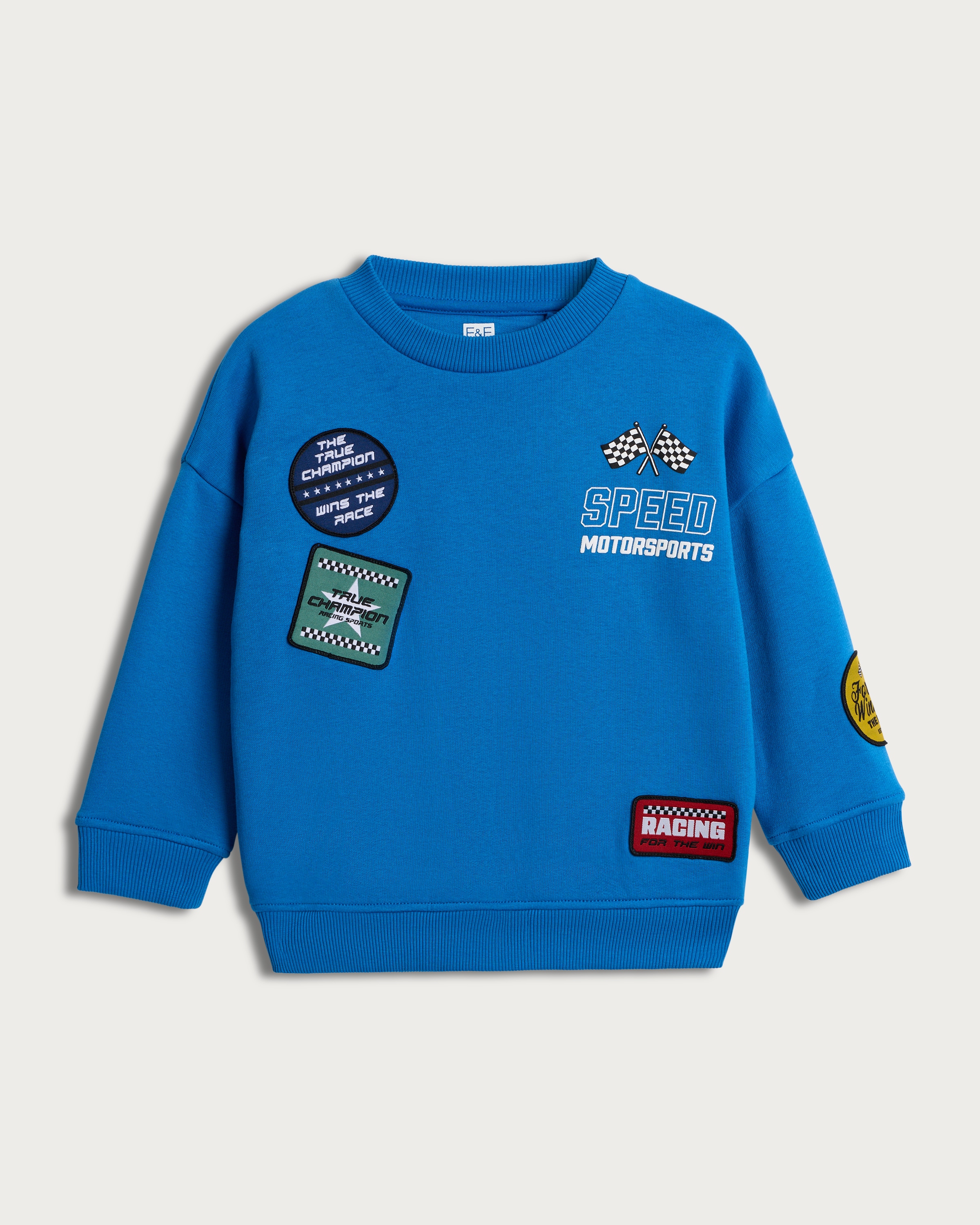 F&F Boys Cotton Rich Speed Motorsports Slogan Sweatshirt in Blue thumbnail 4