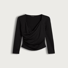 F&F Polyamide Long Sleeved Wrap Top in Black thumbnail 4