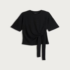 F&F Crinkle Tie Front Co-ord Top in Black thumbnail 4