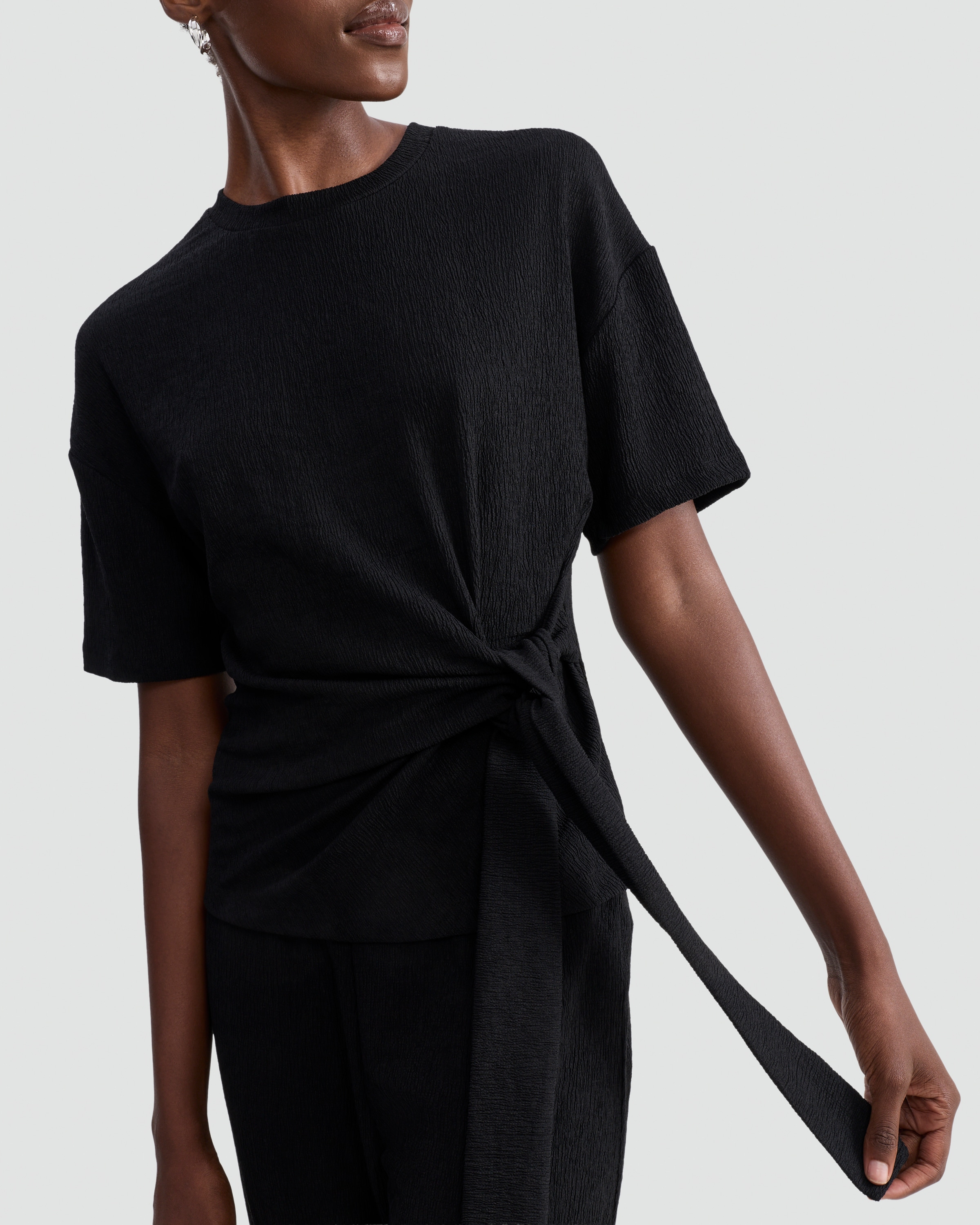 F&F Crinkle Tie Front Co-ord Top in Black