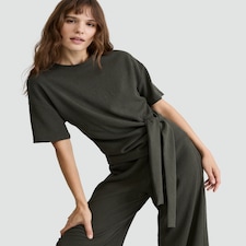 F&F Crinkle Tie Front Co-ord Top in Olive