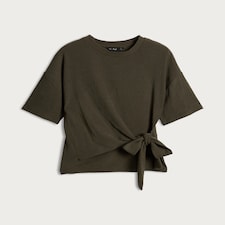 F&F Crinkle Tie Front Co-ord Top in Olive thumbnail 4