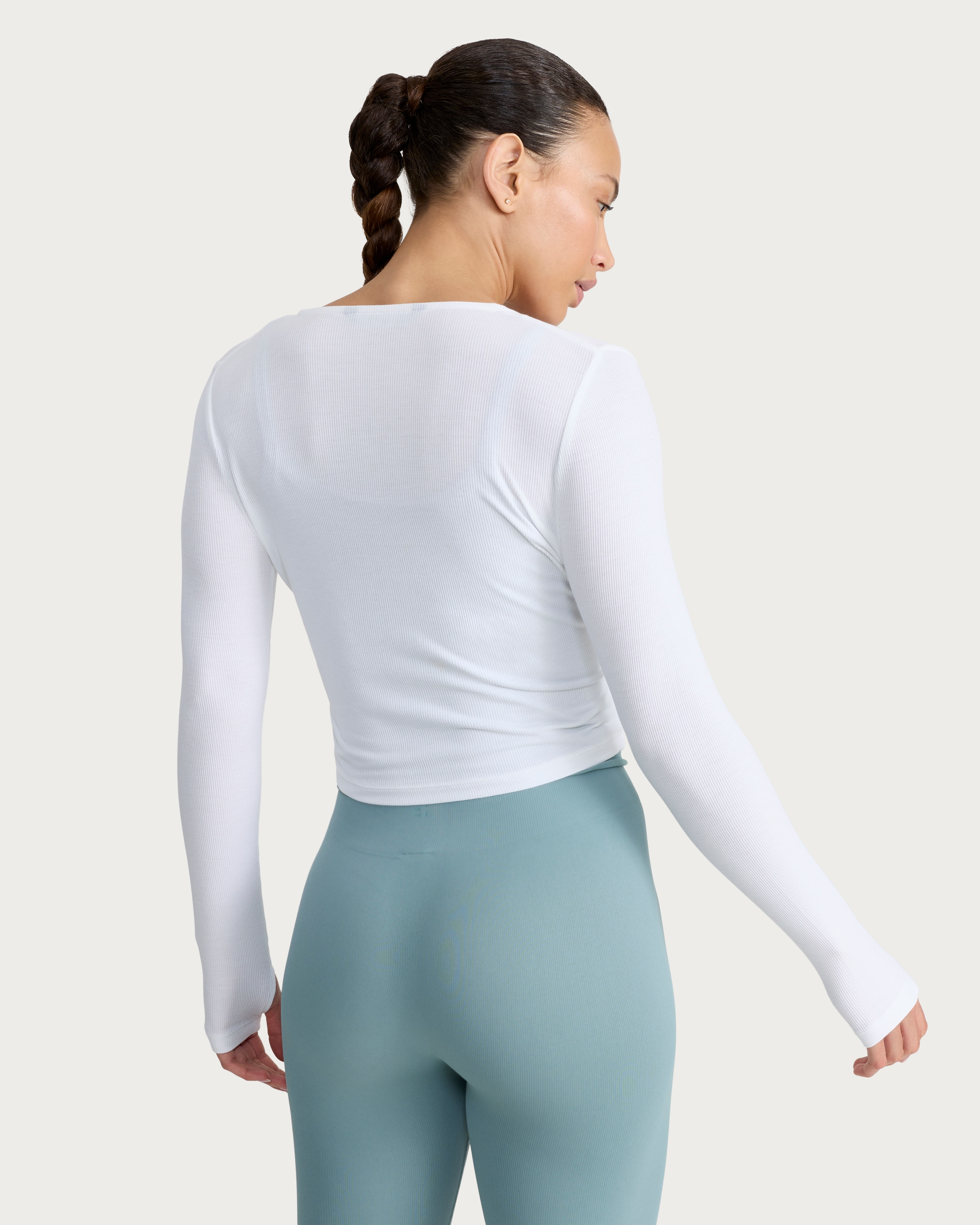 F&F Active ULTRASTRETCH Wrap Front Top in Cream thumbnail 3