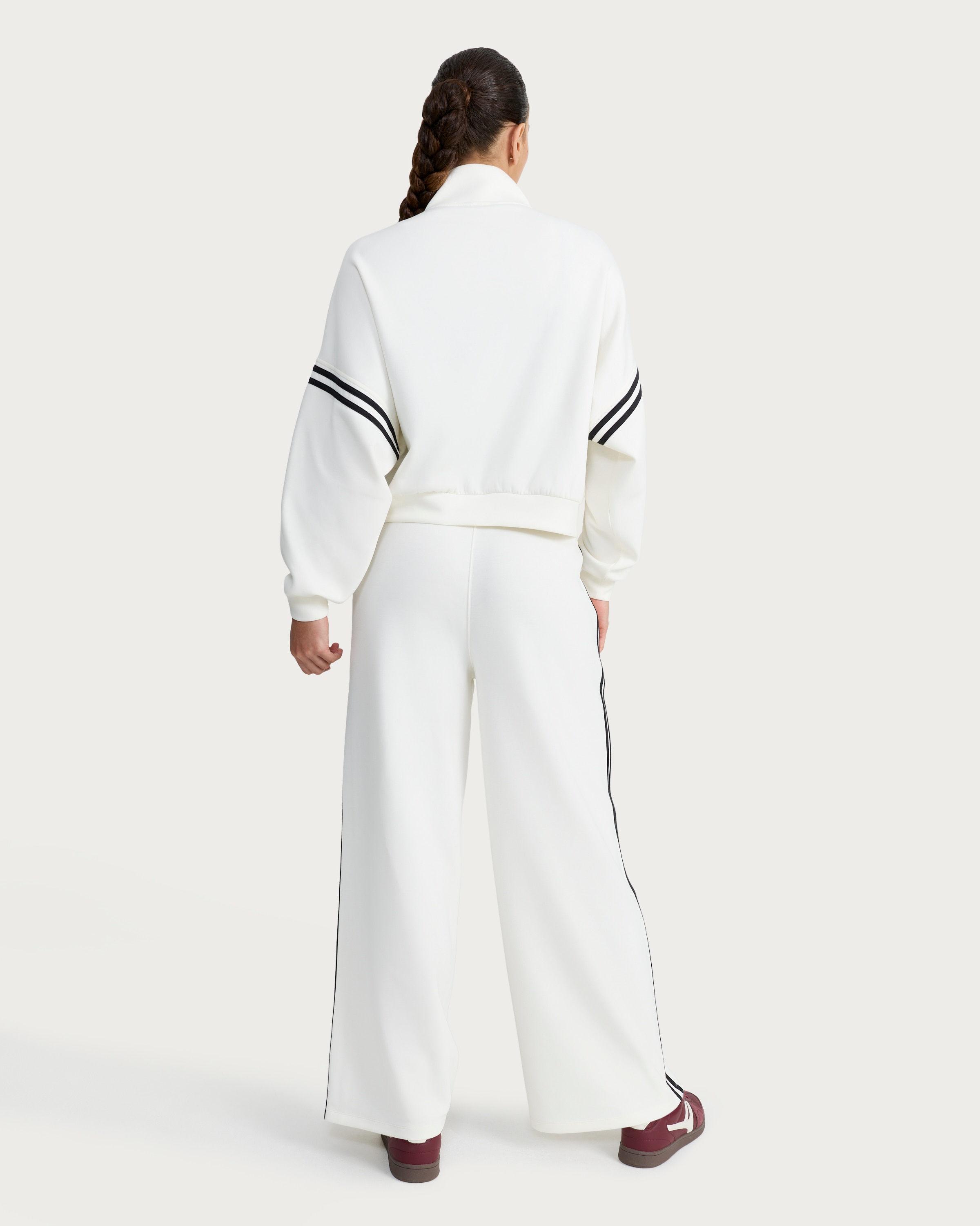 F&F Active AFTERCLASS Side Stripe Wide Leg Joggers in Cream thumbnail 3